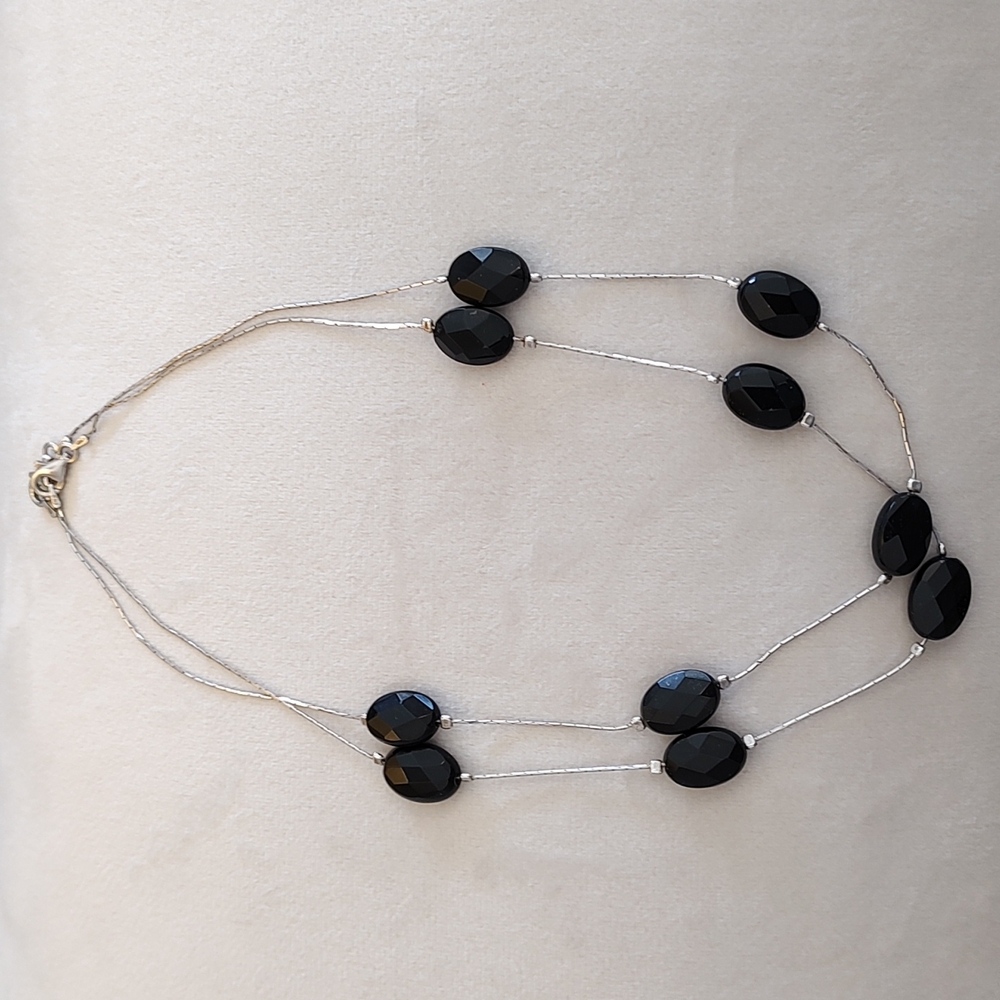 💎 GENUINE Faceted BLACK ONYX & Sterling Silver Necklace - 2 necklaces 💎
